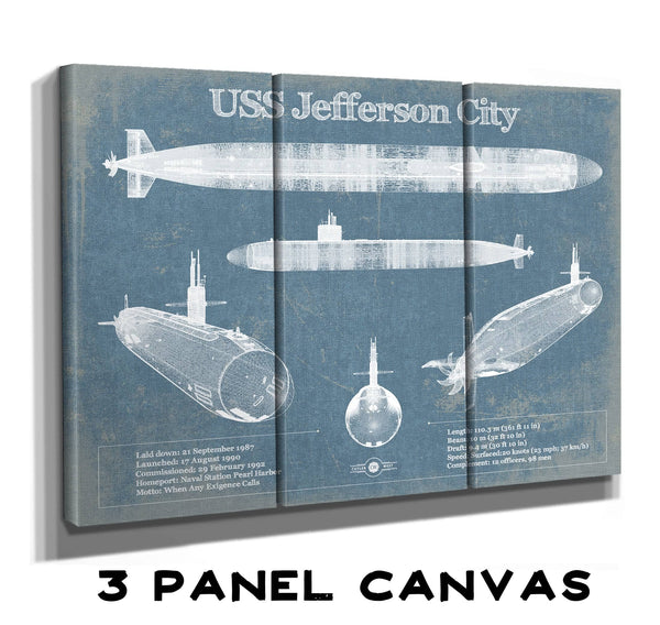 36" x 24" / 3 Panel Canvas Wrap Cutler West USS Jefferson City (SSN-759) submarine Blueprint Patent Original Art