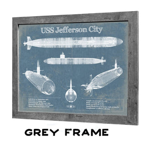 36" x 24" / Greyson Frame Cutler West USS Jefferson City (SSN-759) submarine Blueprint Patent Original Art