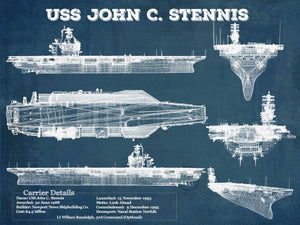 14" x 11" / Unframed Cutler West USS John C Stennis (CVN-74) Aircraft Carrier Blueprint Original Military Wall Art - Customizable