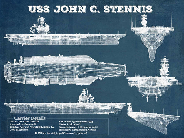 14" x 11" / Unframed Cutler West USS John C Stennis (CVN-74) Aircraft Carrier Blueprint Original Military Wall Art - Customizable