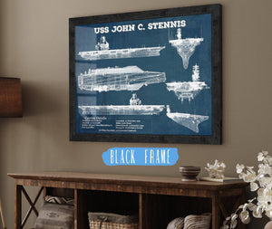 20" x 16" / Black Frame Cutler West USS John C Stennis (CVN-74) Aircraft Carrier Blueprint Original Military Wall Art - Customizable