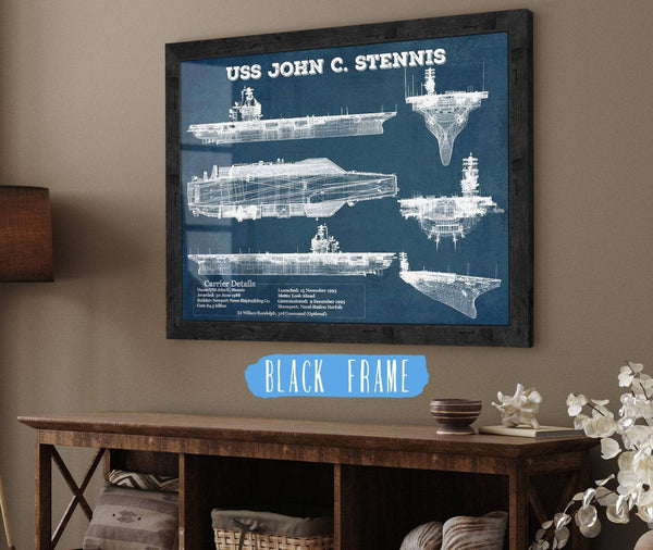 20" x 16" / Black Frame Cutler West USS John C Stennis (CVN-74) Aircraft Carrier Blueprint Original Military Wall Art - Customizable