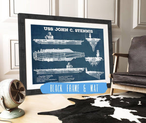 20" x 16" / Black Frame & Mat Cutler West USS John C Stennis (CVN-74) Aircraft Carrier Blueprint Original Military Wall Art - Customizable