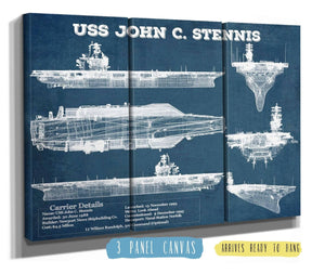 36" x 24" / 3 Panel Canvas Wrap Cutler West USS John C Stennis (CVN-74) Aircraft Carrier Blueprint Original Military Wall Art - Customizable