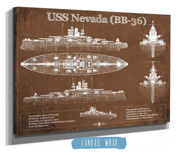 Cutler West USS Nevada (BB-36) Battleship Blueprint Original Military Wall Art - Customizable