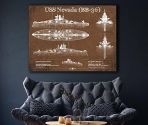 Cutler West USS Nevada (BB-36) Battleship Blueprint Original Military Wall Art - Customizable