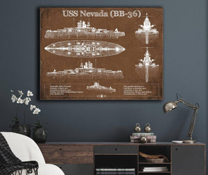 Cutler West USS Nevada (BB-36) Battleship Blueprint Original Military Wall Art - Customizable