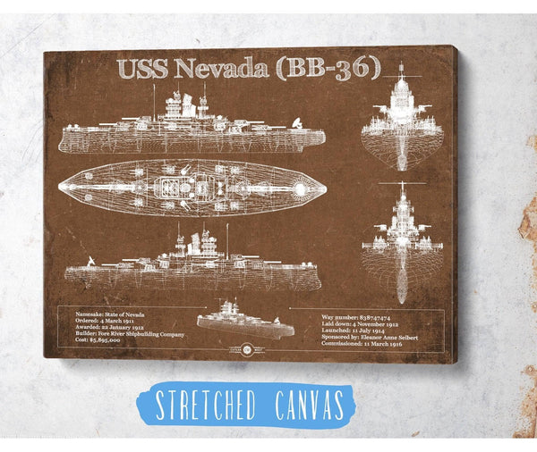 Cutler West USS Nevada (BB-36) Battleship Blueprint Original Military Wall Art - Customizable