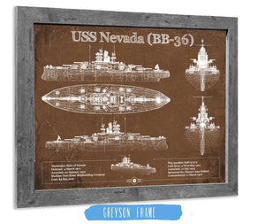 14" x 11" / Greyson Frame Cutler West USS Nevada (BB-36) Battleship Blueprint Original Military Wall Art - Customizable
