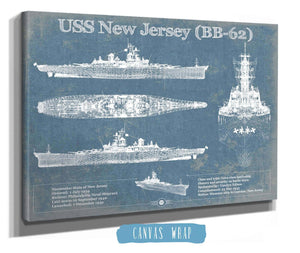 Cutler West USS New Jersey (BB-62) Battleship Blueprint Original Military Wall Art - Customizable