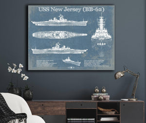 Cutler West USS New Jersey (BB-62) Battleship Blueprint Original Military Wall Art - Customizable