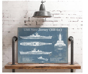 Cutler West USS New Jersey (BB-62) Battleship Blueprint Original Military Wall Art - Customizable