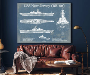 Cutler West USS New Jersey (BB-62) Battleship Blueprint Original Military Wall Art - Customizable