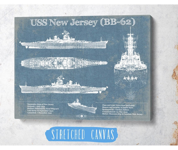 Cutler West USS New Jersey (BB-62) Battleship Blueprint Original Military Wall Art - Customizable