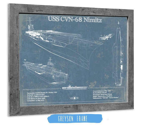 14" x 11" / Greyson Frame Cutler West USS Nimitz CVN-68 Aircraft Carrier Blueprint Original Military