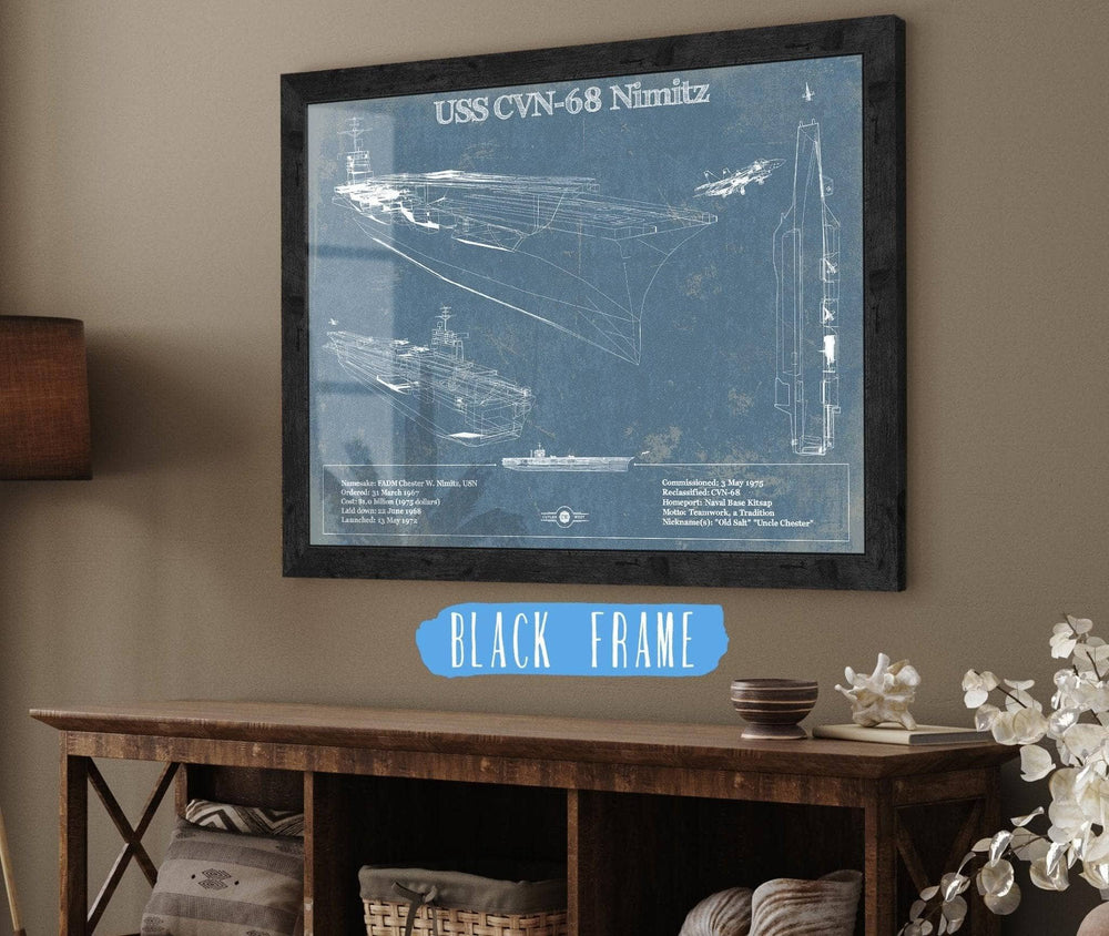14" x 11" / Stretched Canvas Wrap Cutler West USS Nimitz CVN-68 Aircraft Carrier Blueprint Original Military
