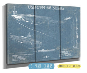 36" x 24" / 3 Panel Canvas Wrap Cutler West USS Nimitz CVN-68 Aircraft Carrier Blueprint Original Military