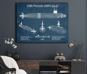 Cutler West USS Permit (SSN-594) Blueprint Original Military Wall Art - Customizable
