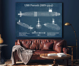 Cutler West USS Permit (SSN-594) Blueprint Original Military Wall Art - Customizable
