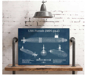 Cutler West USS Permit (SSN-594) Blueprint Original Military Wall Art - Customizable