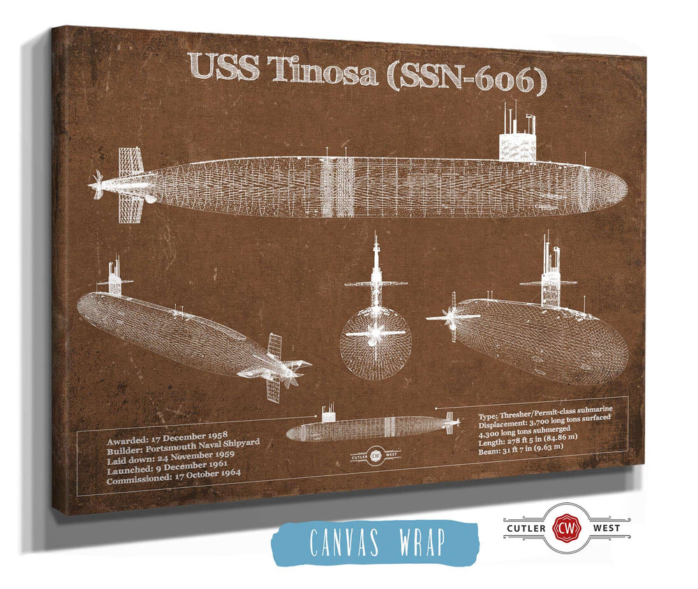 14" x 11" / Stretched Canvas Wrap Cutler West USS Permit (SSN-594) Blueprint Original Military Wall Art