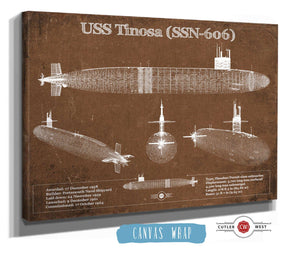 14" x 11" / Stretched Canvas Wrap Cutler West USS Permit (SSN-594) Blueprint Original Military Wall Art