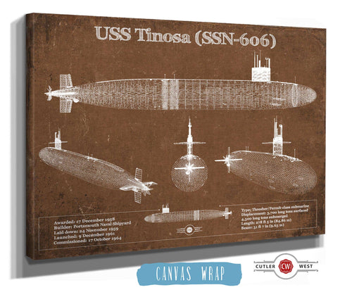 14" x 11" / Stretched Canvas Wrap Cutler West USS Permit (SSN-594) Blueprint Original Military Wall Art