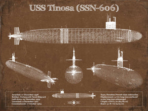14" x 11" / Unframed Cutler West USS Permit (SSN-594) Blueprint Original Military Wall Art