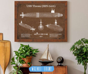 20" x 16" / Walnut Frame Cutler West USS Permit (SSN-594) Blueprint Original Military Wall Art