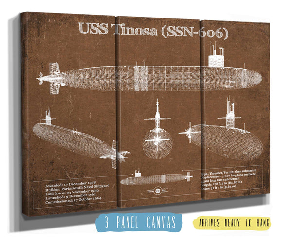 36" x 24" / 3 Panel Canvas Wrap Cutler West USS Permit (SSN-594) Blueprint Original Military Wall Art