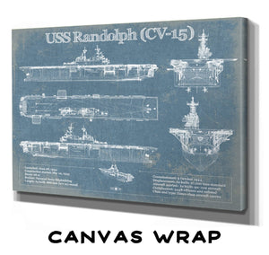 14" x 11" / Stretched Canvas Wrap Cutler West USS Randolph (CV-15) Aircraft Carrier Blueprint Original Military Wall Art - Customizable