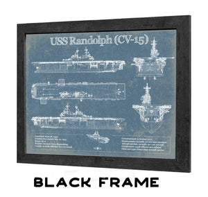 20" x 16" / Black Frame Cutler West USS Randolph (CV-15) Aircraft Carrier Blueprint Original Military Wall Art - Customizable