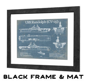 20" x 16" / Black Frame & Mat Cutler West USS Randolph (CV-15) Aircraft Carrier Blueprint Original Military Wall Art - Customizable