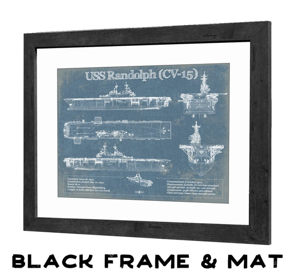 20" x 16" / Black Frame & Mat Cutler West USS Randolph (CV-15) Aircraft Carrier Blueprint Original Military Wall Art - Customizable