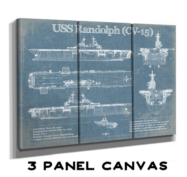 36" x 24" / 3 Panel Canvas Wrap Cutler West USS Randolph (CV-15) Aircraft Carrier Blueprint Original Military Wall Art - Customizable
