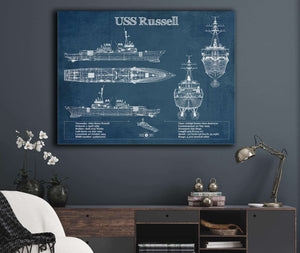 Cutler West USS Russell (DDG-59) Arleigh Burke-class Destroyer Blueprint Original Military Wall Art - Customizable