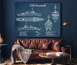 Cutler West USS Russell (DDG-59) Arleigh Burke-class Destroyer Blueprint Original Military Wall Art - Customizable