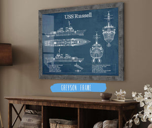14" x 11" / Greyson Frame Cutler West USS Russell (DDG-59) Arleigh Burke-class Destroyer Blueprint Original Military Wall Art - Customizable