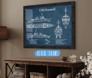 20" x 16" / Black Frame Cutler West USS Russell (DDG-59) Arleigh Burke-class Destroyer Blueprint Original Military Wall Art - Customizable