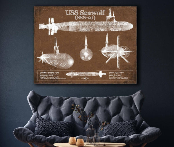 Cutler West USS Seawolf (SSN-21) Blueprint Original Military Wall Art - Customizable