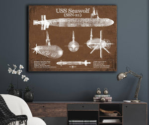 Cutler West USS Seawolf (SSN-21) Blueprint Original Military Wall Art - Customizable
