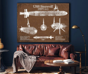 Cutler West USS Seawolf (SSN-21) Blueprint Original Military Wall Art - Customizable