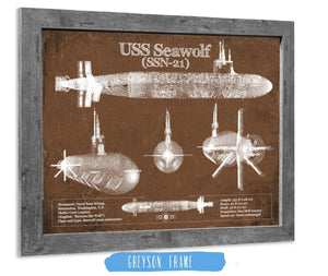 14" x 11" / Greyson Frame Cutler West USS Seawolf (SSN-21) Blueprint Original Military Wall Art - Customizable