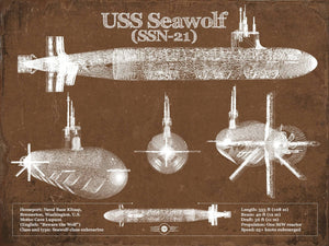 14" x 11" / Unframed Cutler West USS Seawolf (SSN-21) Blueprint Original Military Wall Art - Customizable