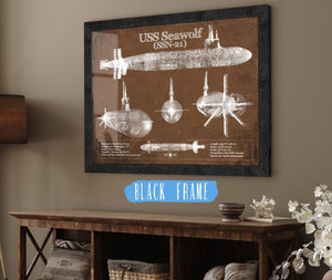 20" x 16" / Black Frame Cutler West USS Seawolf (SSN-21) Blueprint Original Military Wall Art - Customizable