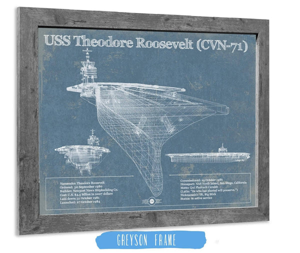14" x 11" / Greyson Frame Cutler West USS Theodore Roosevelt Aircraft Carrier Blueprint Original Military Wall Art