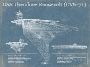 14" x 11" / Unframed Cutler West USS Theodore Roosevelt Aircraft Carrier Blueprint Original Military Wall Art