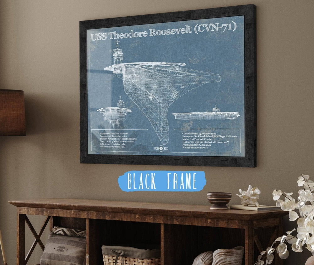 14" x 11" / Stretched Canvas Wrap Cutler West USS Theodore Roosevelt Aircraft Carrier Blueprint Original Military Wall Art