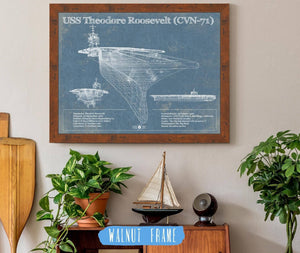 20" x 16" / Walnut Frame Cutler West USS Theodore Roosevelt Aircraft Carrier Blueprint Original Military Wall Art