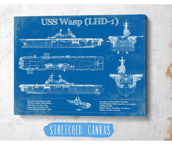 Cutler West USS Wasp (LHD-1) Aircraft Carrier Blueprint Original Military Wall Art - Customizable